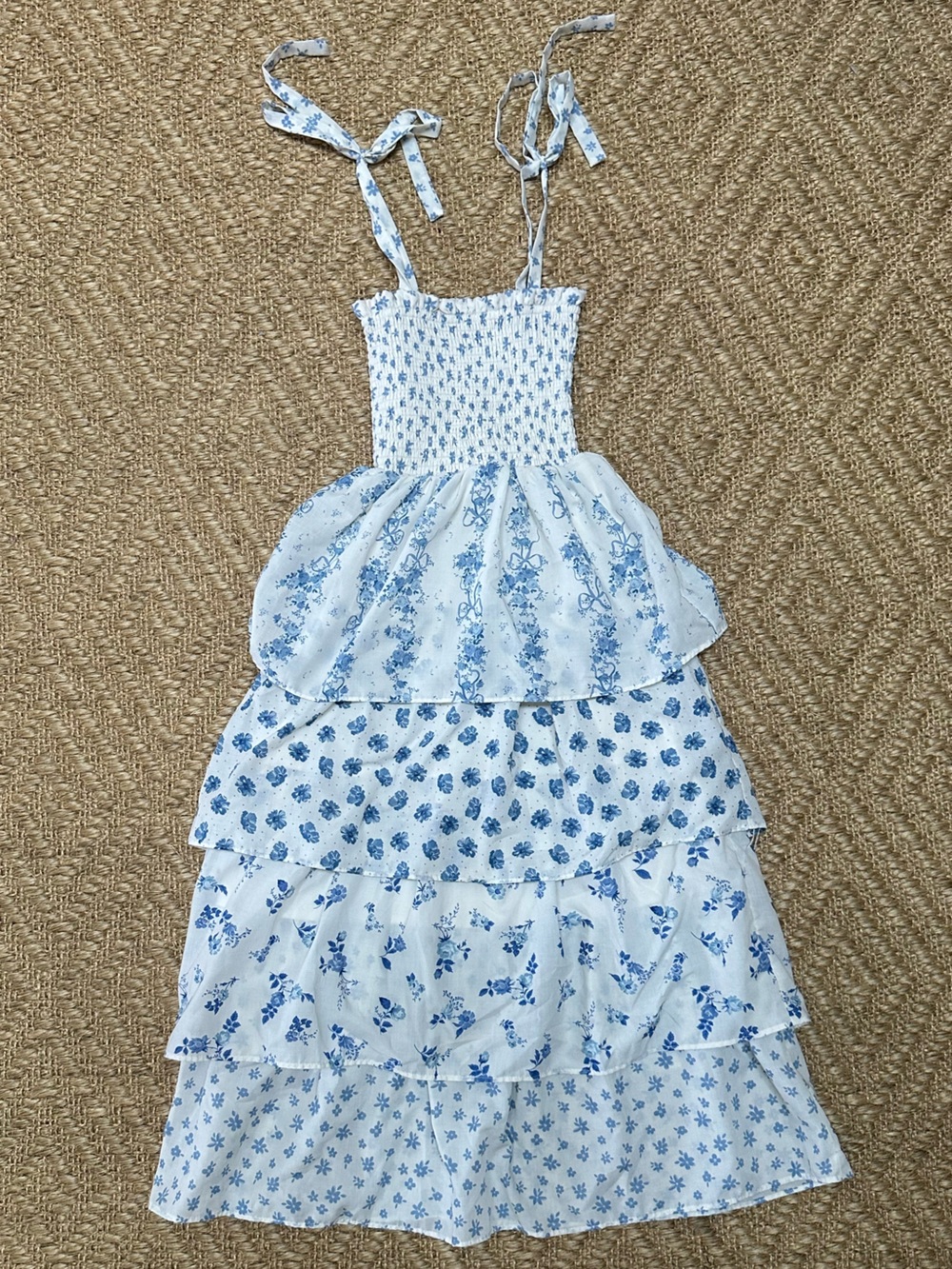 Crystal Doll White and Light Blue Floral Maxi Dress